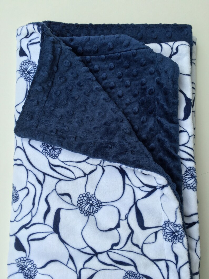 Minky Adult Blanket Navy Blue Floral Blanket Dorm Room Etsy