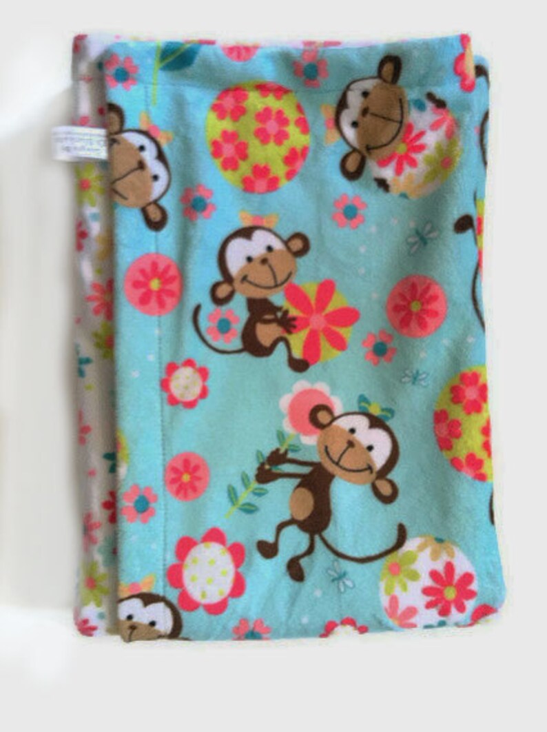Minky Baby Blanket Monkey Theme Baby Girl Blanket Stroller Etsy