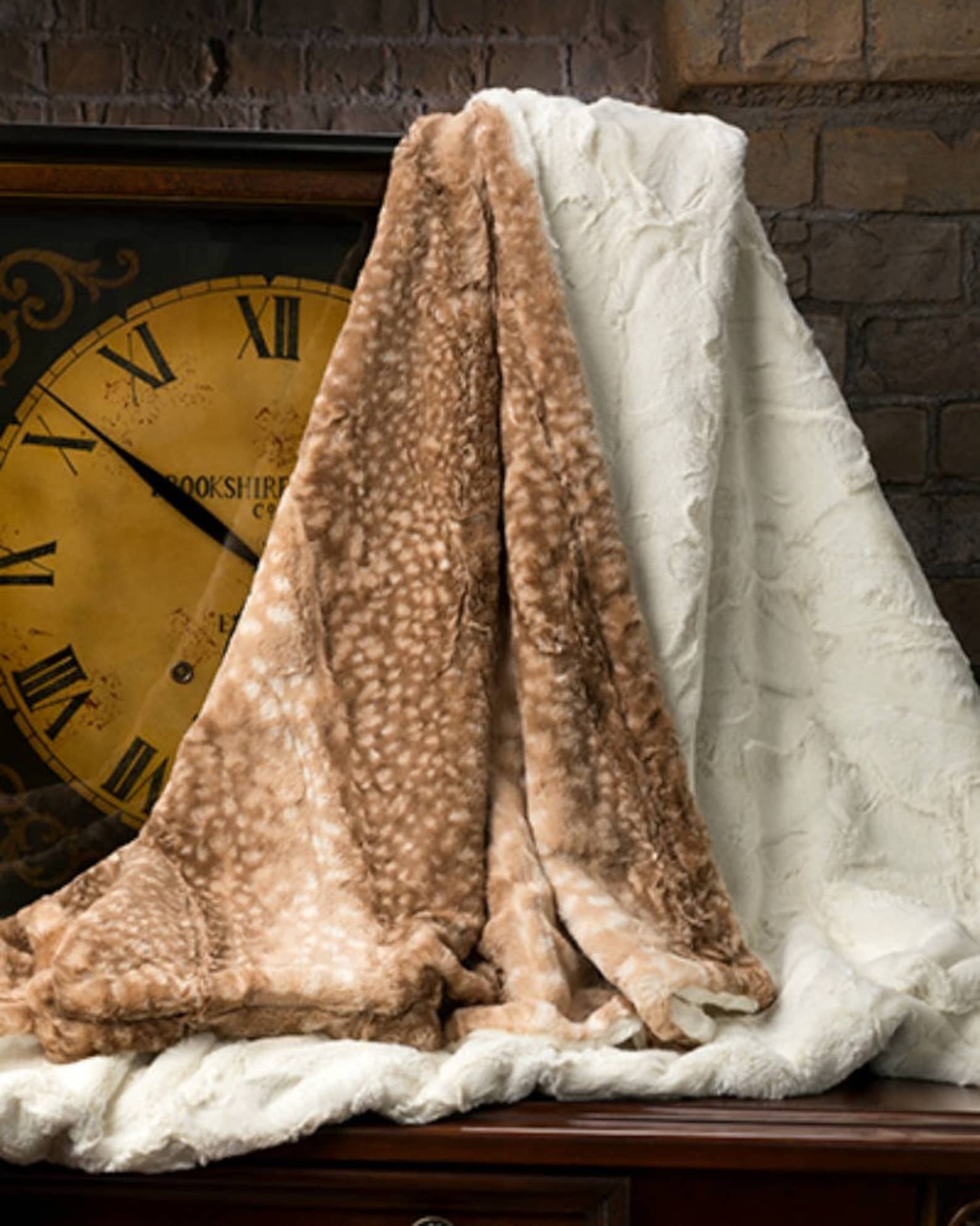 Deer Faux Fur Luxury Throw Faux Fur Blanket With Fawn Print Etsy UK