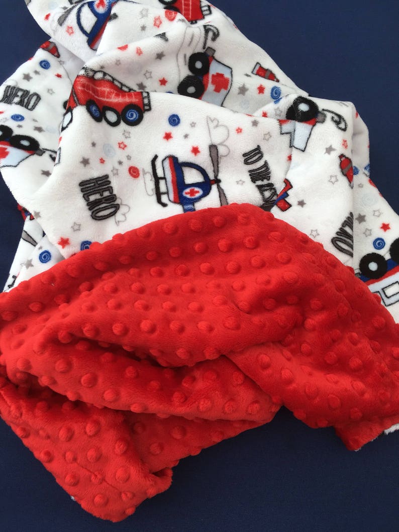 Personalized Fire Truck Blanket, Minky Baby Blanket, Baby Boy Blanket or Baby Girl Blanket, Firefighter, Fireman, EMS, Police Baby Blanket image 5