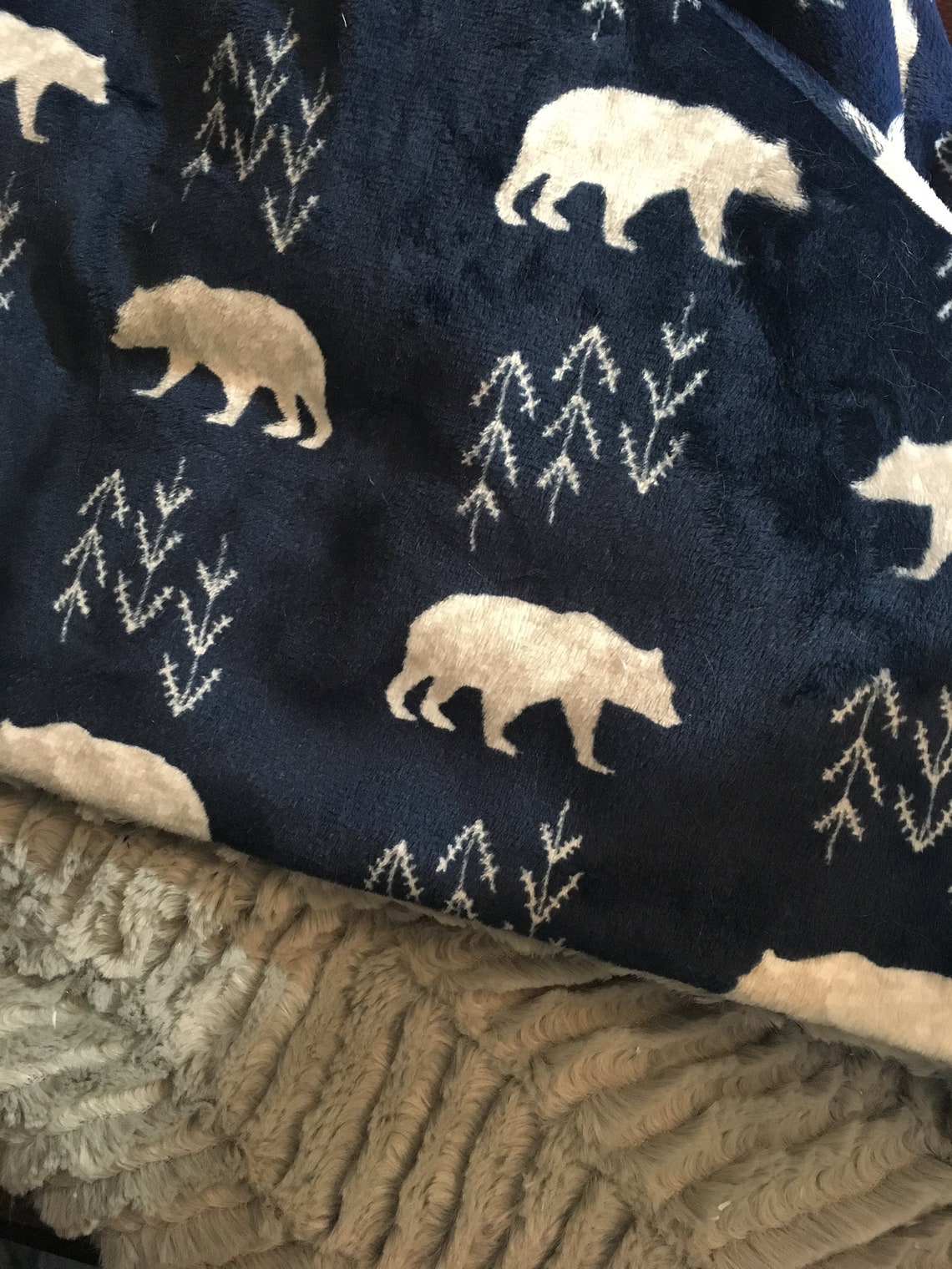 Personalized Bear Minky Baby Blanket Polar Bear Print Baby Etsy