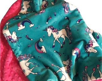 Personalized Minky Adult  Unicorn Blanket, Pink and Purple Minky Blanket, Dorm Room Blanket, size 50 x 58 Inch