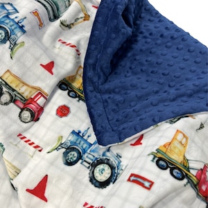 Construction Theme Minky Baby Blanket. Personalized Baby Boy Blanket Construction Equipment