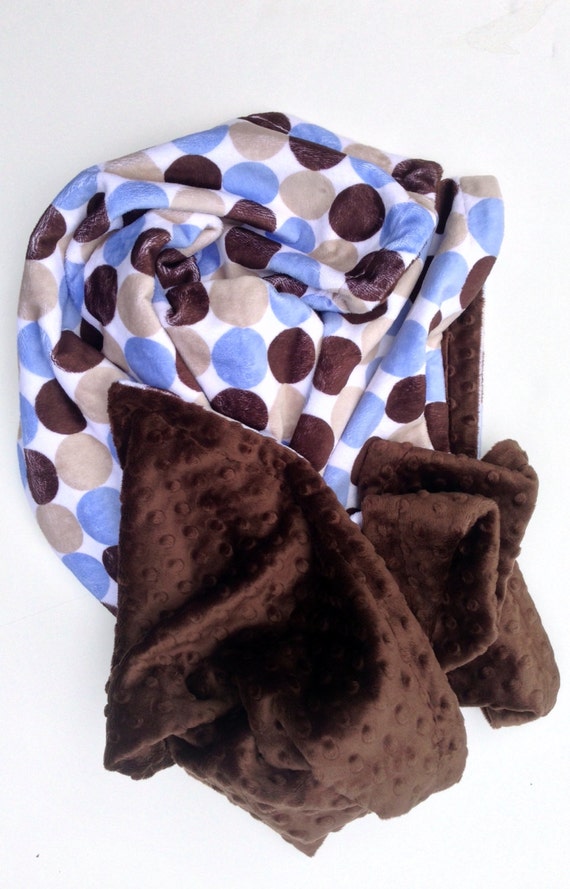 Minky Baby Blanket Brown Blue Baby BeddingPolka Dot Blanket