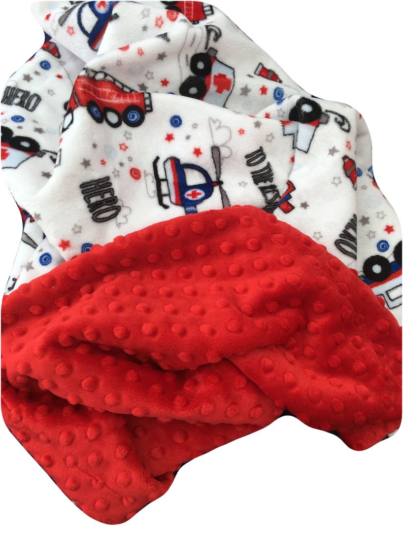 Personalized Fire Truck Blanket, Minky Baby Blanket, Baby Boy Blanket or Baby Girl Blanket, Firefighter, Fireman, EMS, Police Baby Blanket image 2