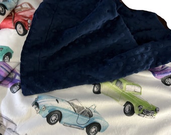 Vintage Cars Throw Blanket, Personalized Minky Blanket, Old Car Blanket, Minky Adult Blanket, Car Lovers Blanket