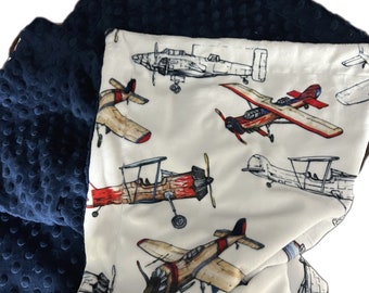 Vintage Airplane Minky Throw Blanket, Personalized Blanket, Adult Minky Blanket, Aviation Lovers Home Decor