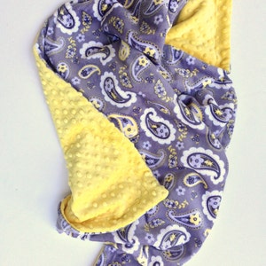 Yellow Paisley Minky Adult Blanket, Large Minky Blanket, Dorm Room Blanket, Gender Neutral, Paisley Bedding, Size 50 x 60 in