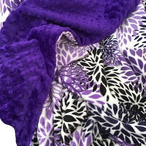 Minky Adult Blanket, Throw Blanket, Purple Floral Blanket, Dorm Room Blanket, Adult Throw Size 50 X 58 in