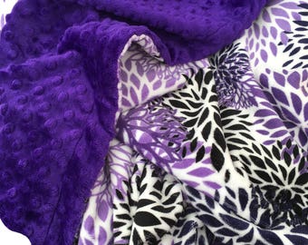 Minky Adult Blanket, Throw Blanket, Purple Floral Blanket, Dorm Room Blanket, Adult Throw Size 50 X 58 in