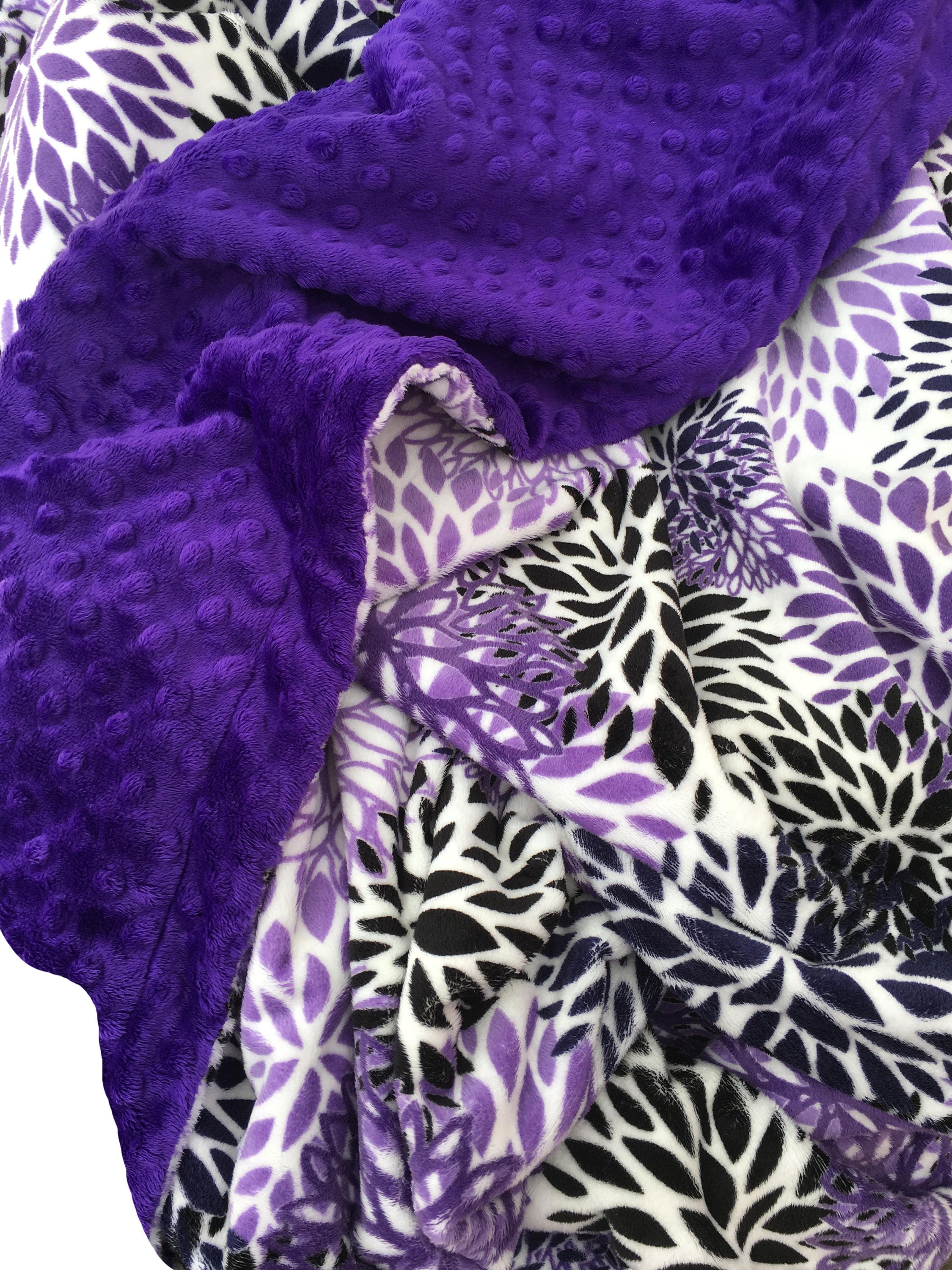 Minky Adult Blanket Throw Blanket Purple Floral Blanket Dorm