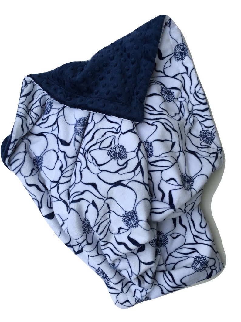 Minky Adult Blanket Navy Blue Floral Blanket Dorm Room Etsy