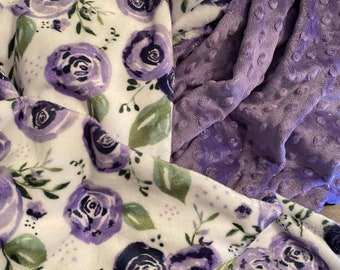 Purple Rose Minky Baby Blanket, Personalized Baby Blanket , Baby Girl Blanket, Baby Shower gift