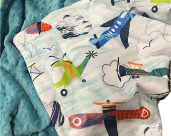 Personalized Airplane Minky Baby Blanket: Soft Boy Nursery Decor