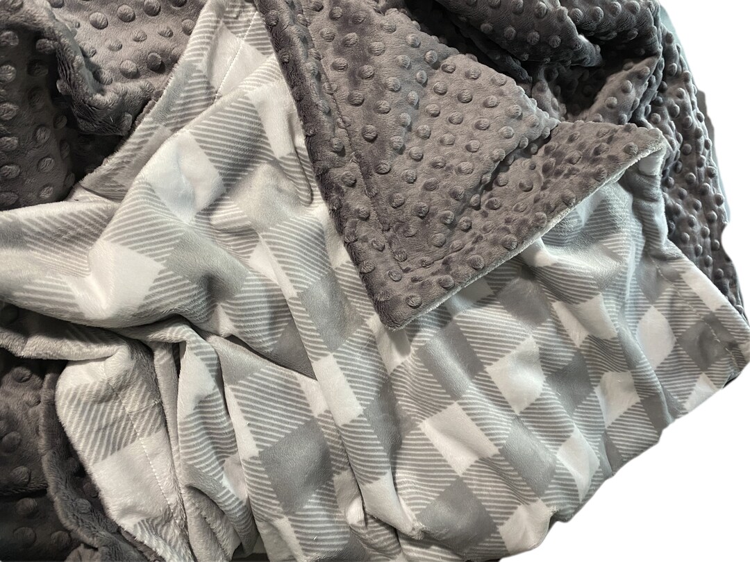 Gray Buffalo Check Baby Blanket, Personalized Minky Baby Blanket
