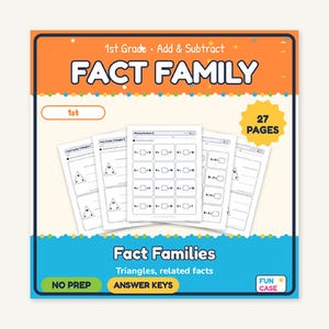 Fact Families Worksheets 1st Grade, Addition and Subtraction Related Facts, Fact Triangles, Missing Numbers, No Prep Math