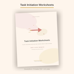 Hoja de trabajo imprimible para iniciar tareas en TDAH, planificador "Just Start" para la parálisis de tareas, lista de verificación para iniciar tareas en 5 minutos y duplicar acciones, tamaño carta estadounidense.