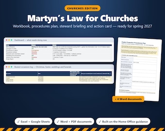 Martyns Kirchenrecht, Compliance-Arbeitsbuch, Verfahren zum Schutz der Öffentlichkeit, Unterweisung für Kirchenvorsteher, Kirchensicherheit in Großbritannien, Excel und Word