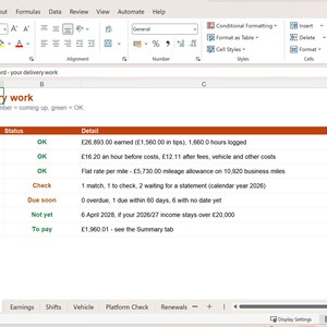 Courier Tax Spreadsheet 2026/27, Delivery Driver Mileage & Expense Tracker UK, Self Employed Rider Earnings, MTD Ready Excel Google Sheets image 2