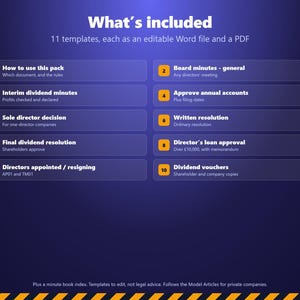 Modèle de procès-verbal de conseil d'administration (Royaume-Uni), Pack de résolutions d'entreprise, Procès-verbal de directeur unique, Bon de dividende, Résolution écrite, Modèle de document Word/PDF pour société à responsabilité limitée image 6