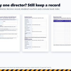 Modèle de procès-verbal de conseil d'administration (Royaume-Uni), Pack de résolutions d'entreprise, Procès-verbal de directeur unique, Bon de dividende, Résolution écrite, Modèle de document Word/PDF pour société à responsabilité limitée image 5