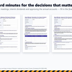 Modèle de procès-verbal de conseil d'administration (Royaume-Uni), Pack de résolutions d'entreprise, Procès-verbal de directeur unique, Bon de dividende, Résolution écrite, Modèle de document Word/PDF pour société à responsabilité limitée image 3