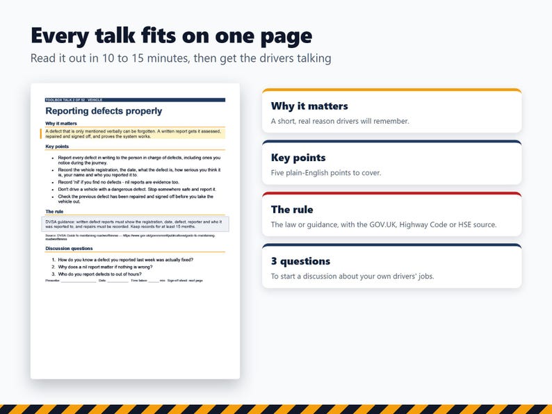 52 Toolbox Talks for HGV and Van Drivers, UK Transport Manager Driver Training, Sign-Off Sheets, Register, Word, PDF, Excel image 3