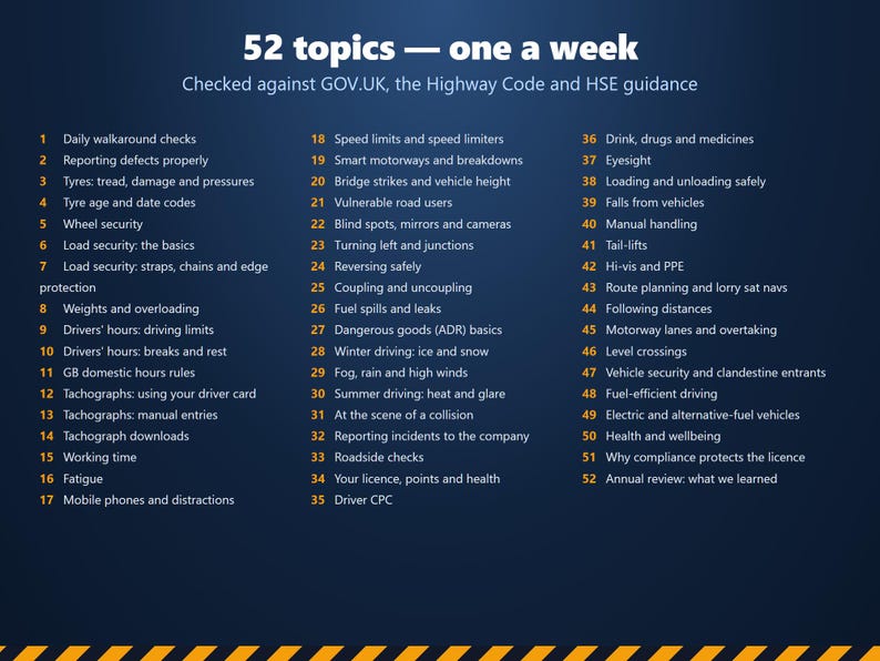 52 Toolbox Talks for HGV and Van Drivers, UK Transport Manager Driver Training, Sign-Off Sheets, Register, Word, PDF, Excel image 5
