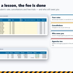 Private Tutor Business Workbook 2026/27, Lesson Log & Student Fees Tracker, DBS Renewals, Self Assessment and MTD Tax Spreadsheet UK image 3
