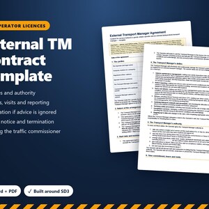 Plantilla de contrato de gestor de transporte externo, acuerdo ETM del Reino Unido, licencia de operador, SD3, Word y PDF editables.