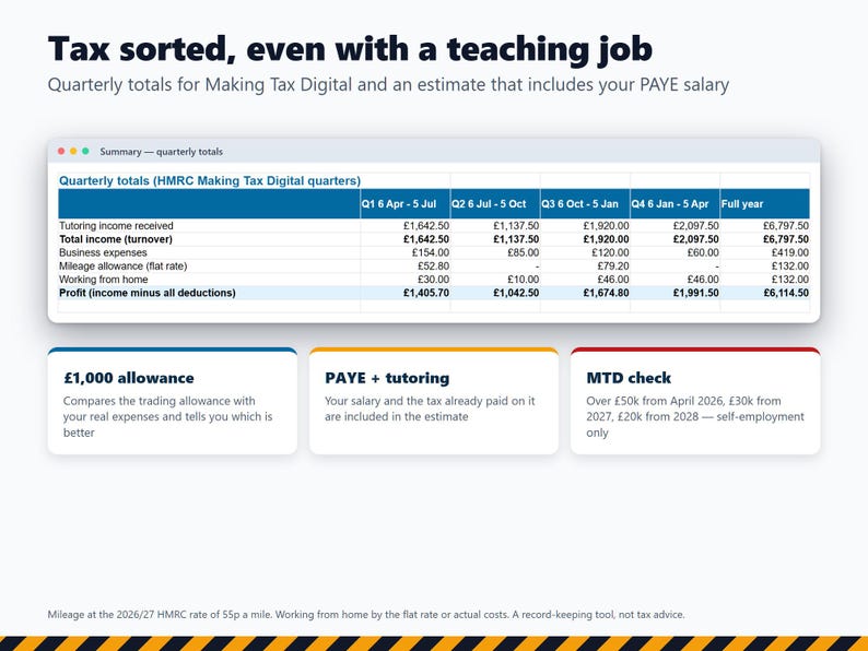 Private Tutor Business Workbook 2026/27, Lesson Log & Student Fees Tracker, DBS Renewals, Self Assessment and MTD Tax Spreadsheet UK image 4