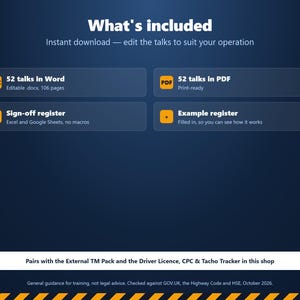 52 Toolbox Talks for HGV and Van Drivers, UK Transport Manager Driver Training, Sign-Off Sheets, Register, Word, PDF, Excel image 6