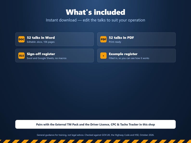 52 Toolbox Talks for HGV and Van Drivers, UK Transport Manager Driver Training, Sign-Off Sheets, Register, Word, PDF, Excel image 6