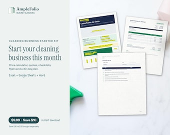 Cleaning Business Starter Kit for House Cleaners & Airbnb Turnovers, Price Calculator, Invoices, Checklists, Flyers, Excel Templates