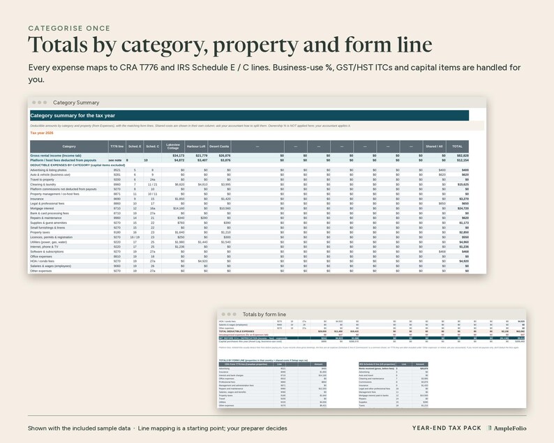 STR Tax Spreadsheet for Airbnb Hosts, Canada US, T776 Gst Hst, Schedule E Organizer, 1099-K Reconciliation, Mileage Log, Excel Workbook image 2