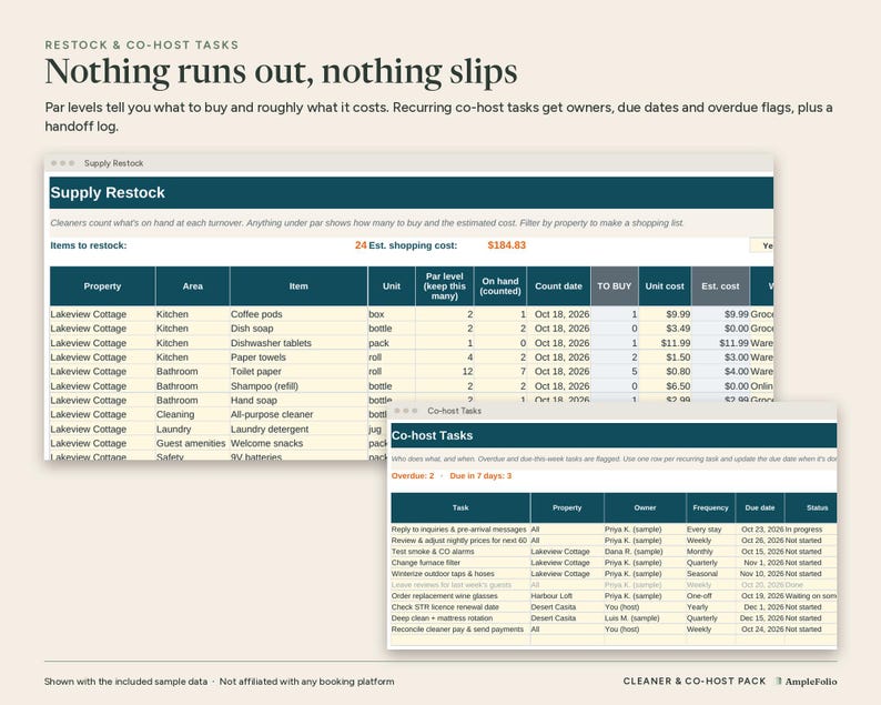 Cleaning Checklist for Airbnb Hosts, Cleaner Pay Tracker, Co-host Agreement Template, Vrbo Turnover Spreadsheet, Excel and Word Templates image 4