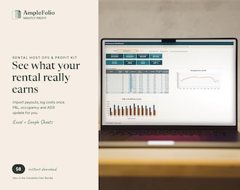 Vacation Rental Spreadsheet, Host P&L Tracker, Payout CSV Import, Occupancy Dashboard, Cleaning Checklist, Excel Workbook