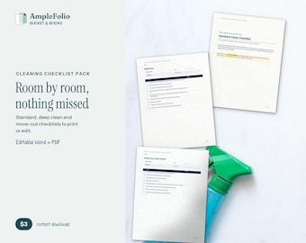 Cleaning Checklist Pack, House Cleaning Checklist, Deep Clean & Move Out Cleaning Checklist, Room by Room, Editable Word and PDF