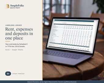 Rent Ledger and Tenant Ledger Spreadsheet, Landlord Bookkeeping, Rental Expense Tracker, Schedule E T776, Security Deposit Log, Excel