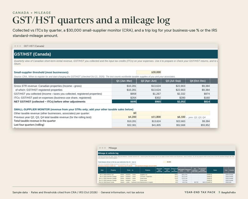STR Tax Spreadsheet for Airbnb Hosts, Canada US, T776 Gst Hst, Schedule E Organizer, 1099-K Reconciliation, Mileage Log, Excel Workbook image 4