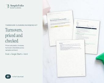 Cleaning Business Kit for Airbnb & Vacation Rental Turnovers, Price Calculator, Invoices, Checklists, Sample Contract, Excel Template