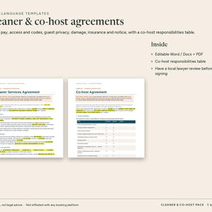 Cleaning Checklist for Airbnb Hosts, Cleaner Pay Tracker, Co-host Agreement Template, Vrbo Turnover Spreadsheet, Excel and Word Templates image 5
