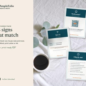 Rental Host Signs Bundle, 18 Editable Printable Signs, Welcome QR Sign, Wi-Fi Sign, Check-out & House Rules, Vacation Rental Word PDF