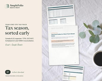 STR Tax Spreadsheet for Airbnb Hosts, Canada US, T776 Gst Hst, Schedule E Organizer, 1099-K Reconciliation, Mileage Log, Excel Workbook