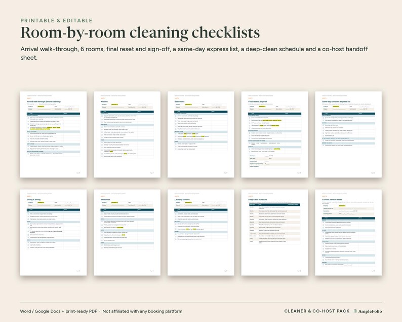 Cleaning Checklist for Airbnb Hosts, Cleaner Pay Tracker, Co-host Agreement Template, Vrbo Turnover Spreadsheet, Excel and Word Templates image 2
