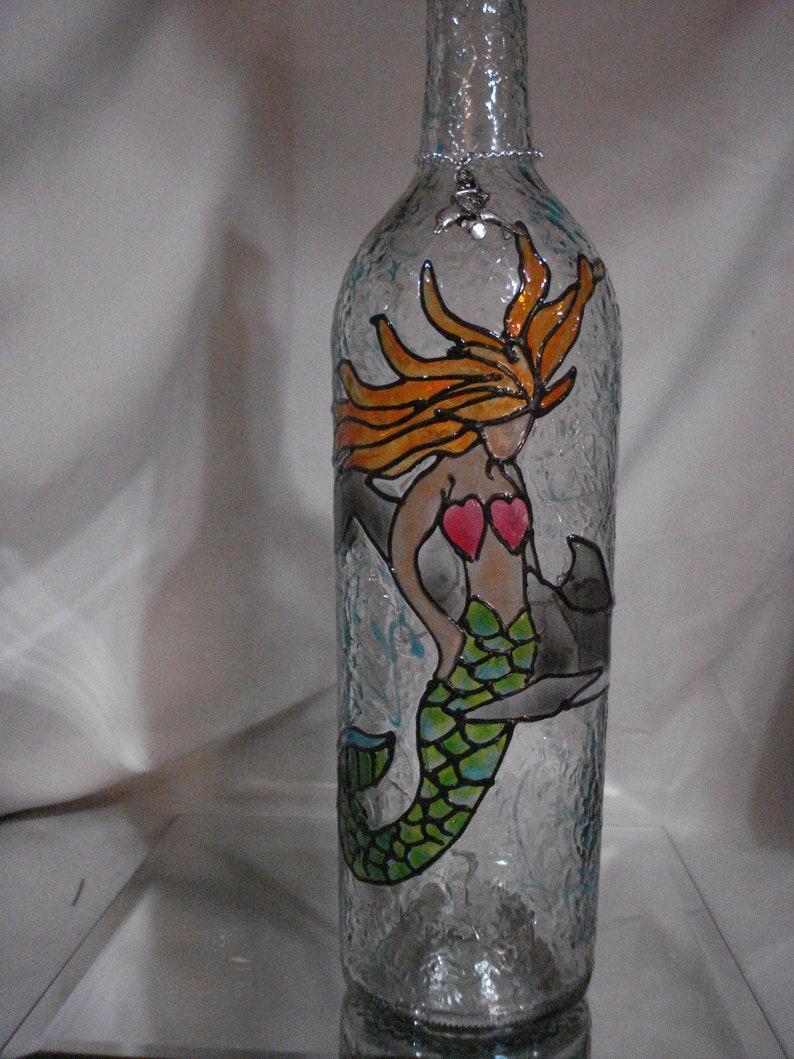 Mermaid Dolphin Underwater Ocean Recycled Wine Bottle Accent Etsy