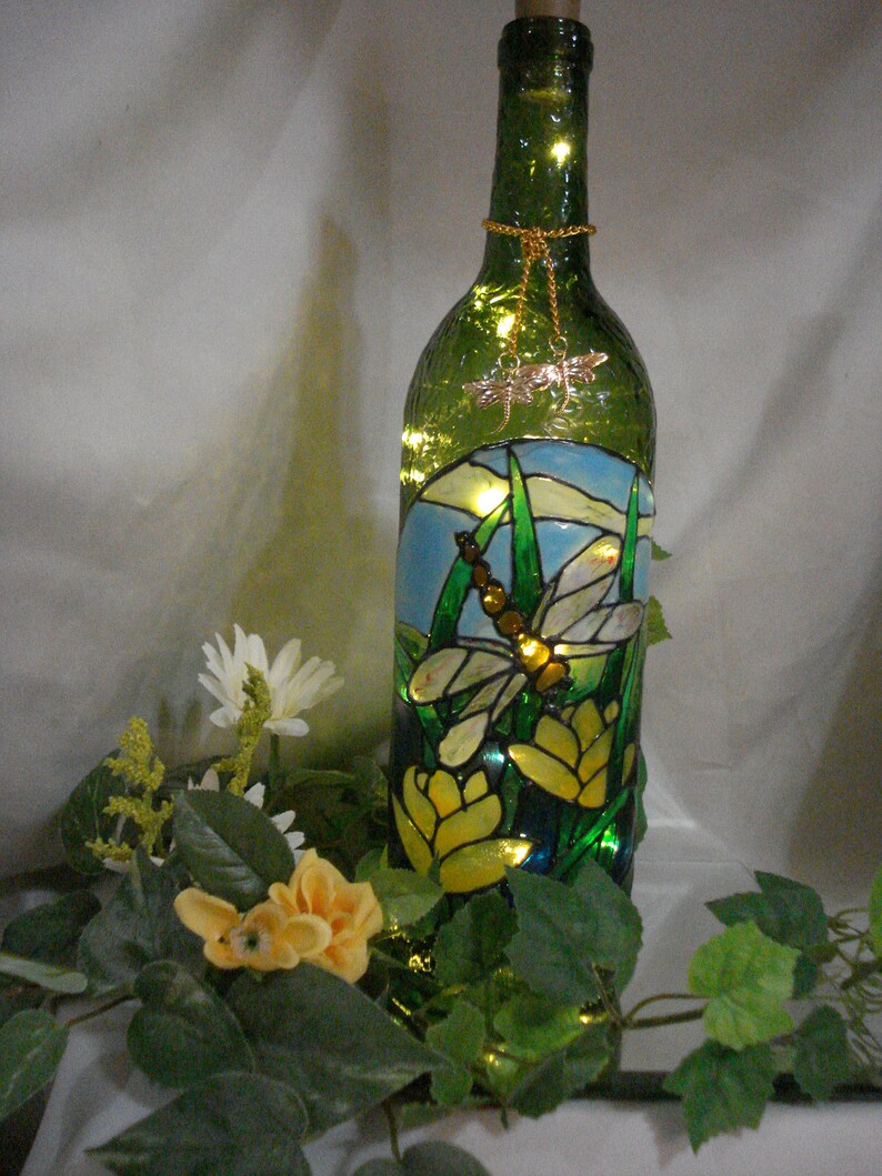 Dragonfly Wine Bottle Lamp Green | Etsy