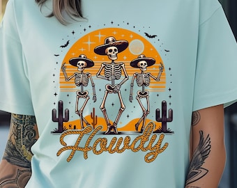 Howdy Skeleton Comfort Colors Tee: Western Rodeo Halloween Shirt