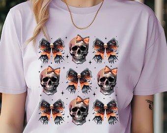 Skull & Bows Halloween Tee - Spooky Coquette Comfort Colors Shirt