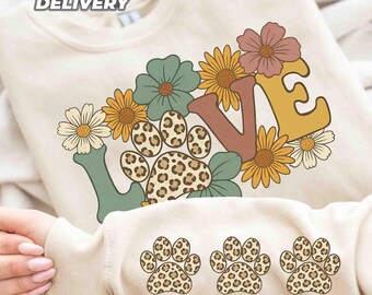Custom Dog Mom Sweatshirt: Groovy Floral Love, Personalized Dog Name Sleeve
